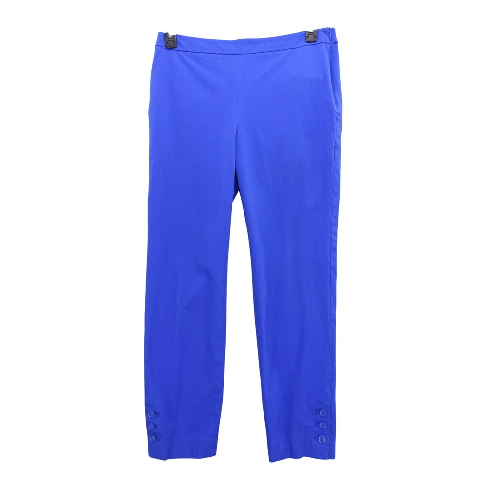 Talbots Chatham Ankle Pants Women 10 Blue Side Zip Button Hem Stretch - Picture 1 of 9